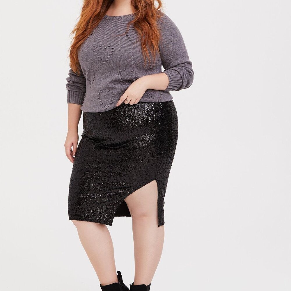 Torrid Grey Rib Textured Heart Raglan Sweater 4x - Picture 5 of 10